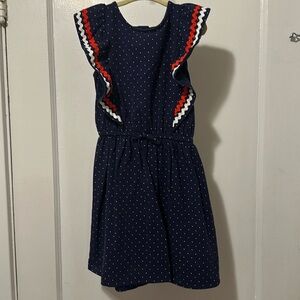 Janie and Jack Girl's Navy Polkadot and Striped Dress Size 6